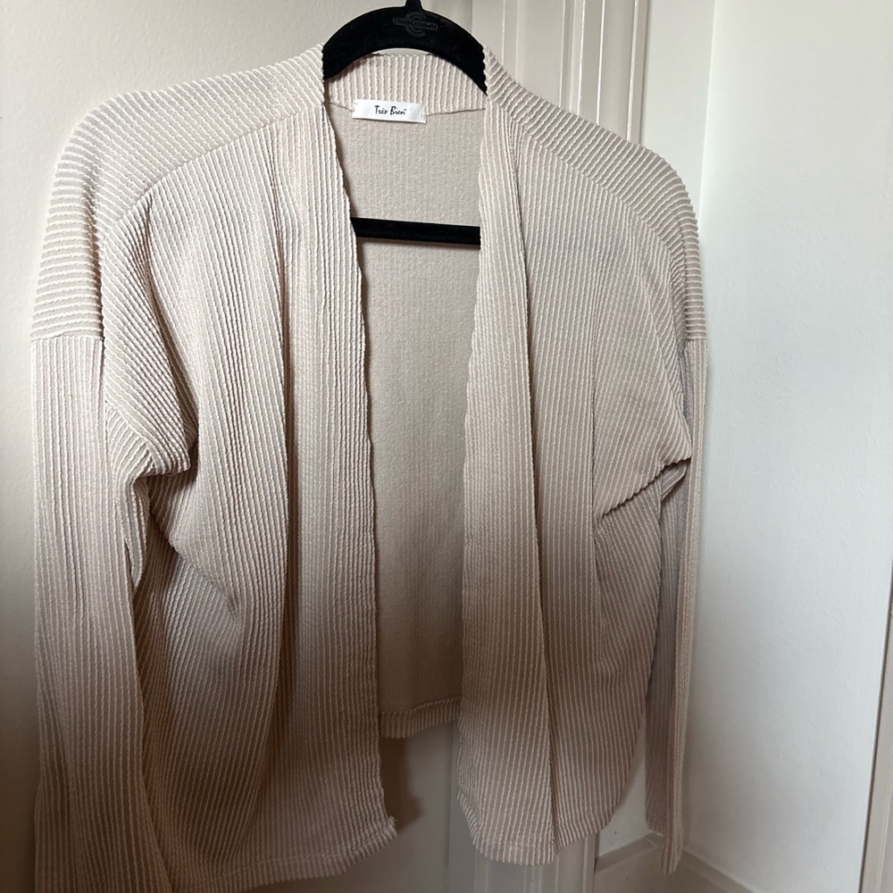 Cream Ribbed Cardigan